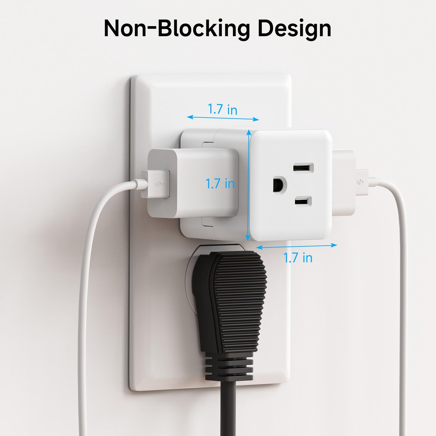Cable Matters Paquete de 3 adaptadores Power Cube de 3 Salidas con conexión a Tierra en Blanco