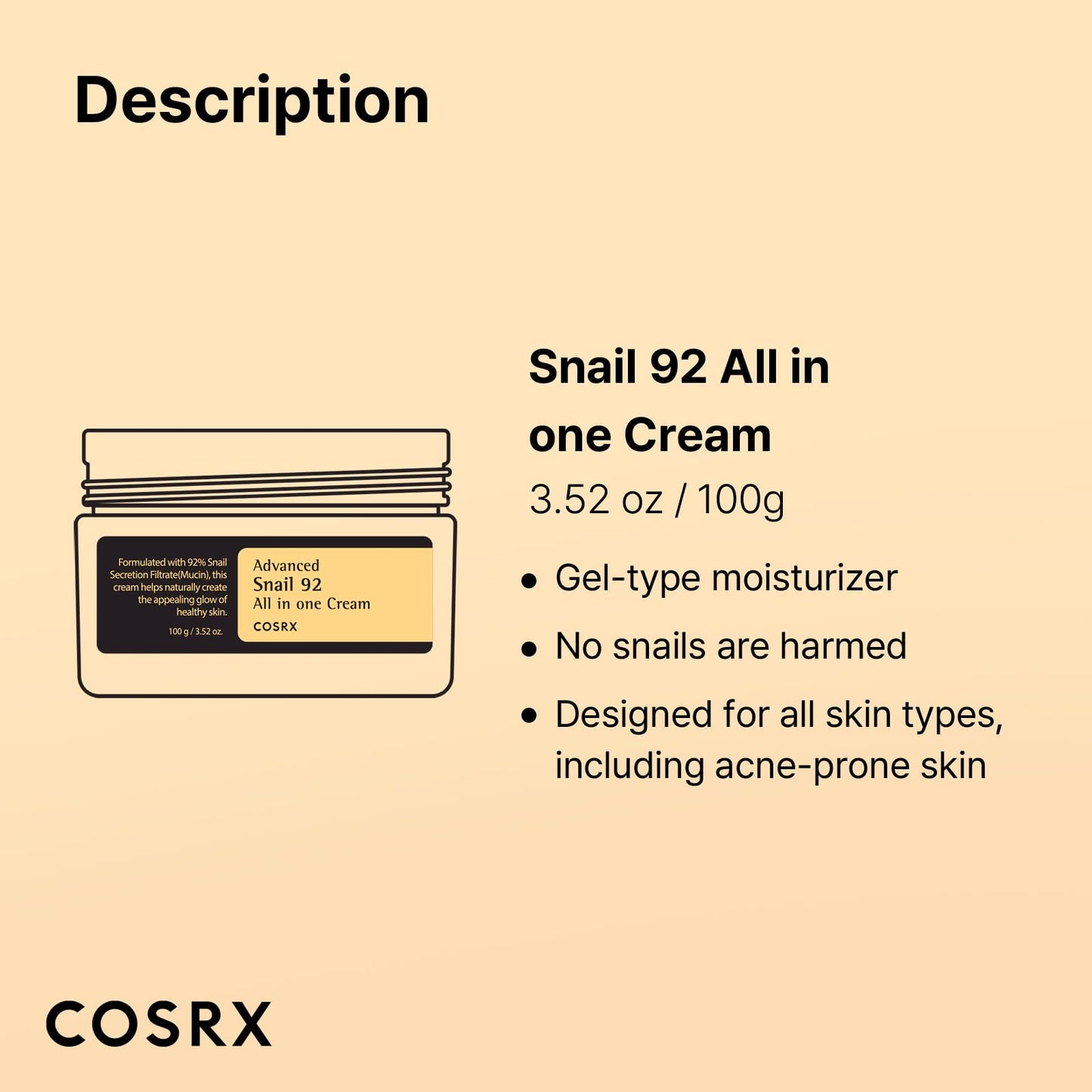 COSRX Advanced Snail 92 All in One Cream, 100ml