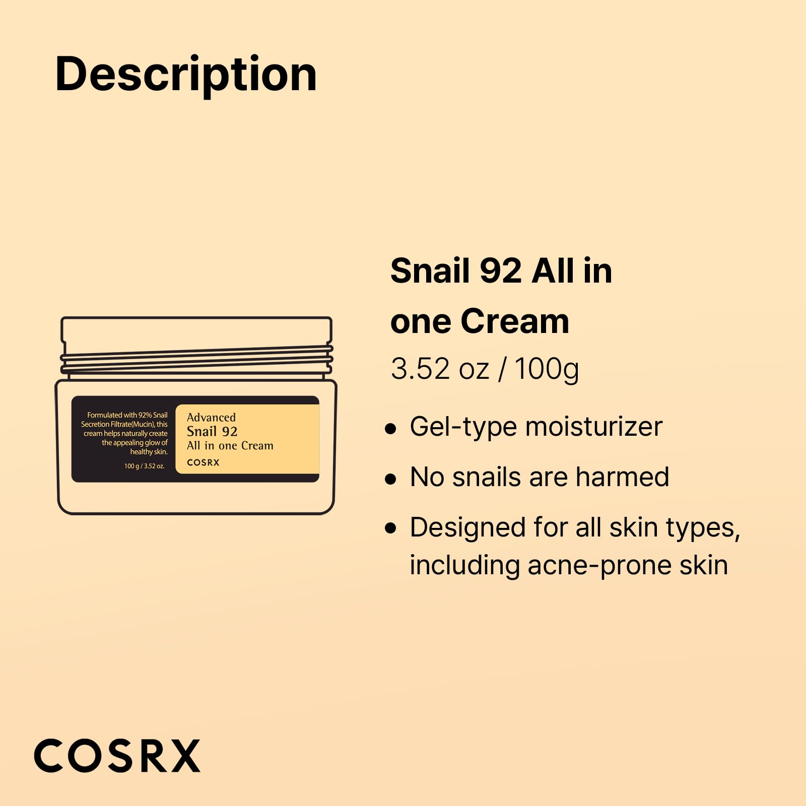 COSRX Advanced Snail 92 All in One Cream, 100ml