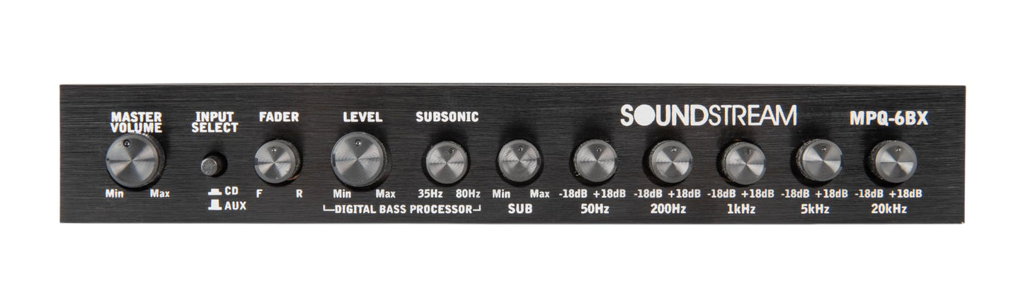 Soundstream MPQ-6BX 1/2 DIN 5 bandas ecualizador de audio para coche con reconstrucción de graves digitales – salida RMS de 7 V, filtro subsónico, ajuste de ecualizador de ± 18 dB, preamplificador de