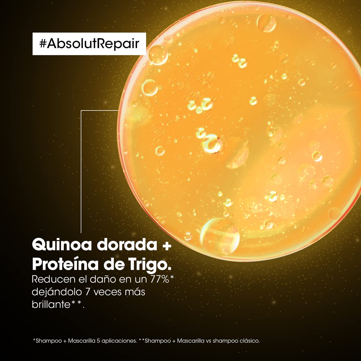 L'Oreal Professionnel Absolut Repair | Kit de reparación shampoo 500ml + mascarilla 75ml | Repara el daño y proporciona brillo al cabello | Con tecnología de quinoa dorada y proteínas | Para cabello dañado