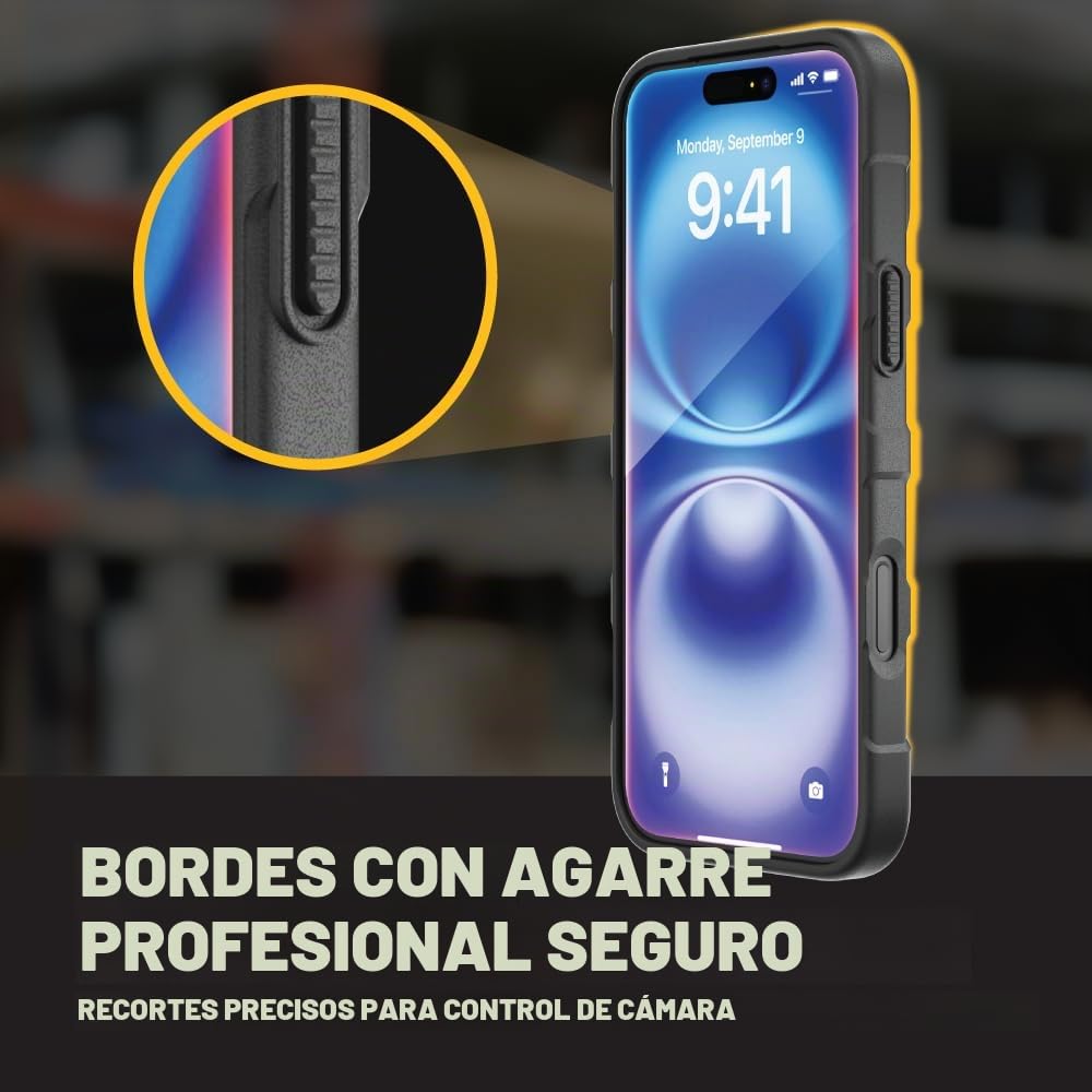 Funda Protectora iPhone 17 Air DEWALT Negro con Soporte Magnético para Hombre