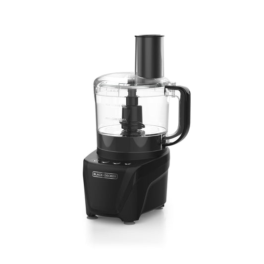 Black+Decker procesador de alimentos FP4342-0BDLA. Mezcla, Pica, Rebana, Ralla y deshebra hasta 8 tazas con disco de acero inoxidable. incluye disco para cremado con 850 W. Apto para lavavajillas.