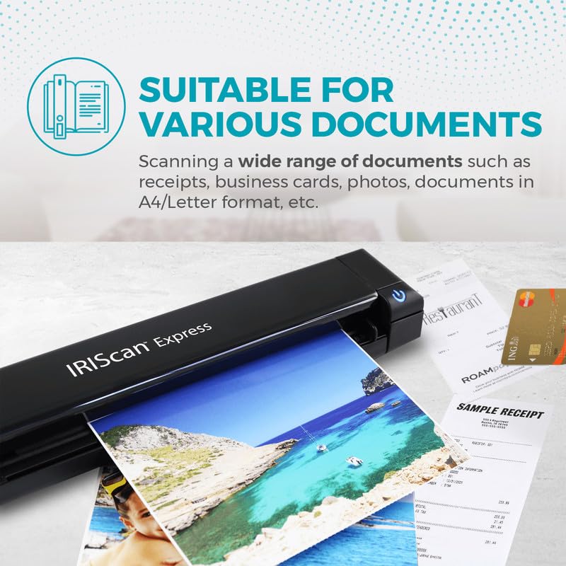 Escáner Portátil IRIScan Express v4 Blanco Escaneo Directo a PDF, Word, Excel y Más