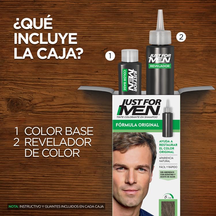 Just For Men, Tinte Colorante En Shampoo, Castaño H35, Formula Original, Cubre El 100% de Las Canas, 66ml