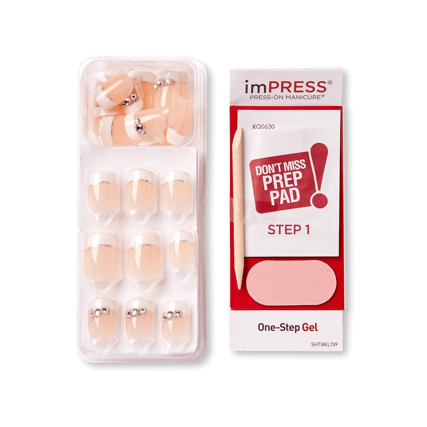 KISS imPRESS - Manicura a presión, cree, cuadrada de longitud corta, con tecnología PureFit, incluye almohadilla de preparación, mini lima, palo de cutícula y 30 uñas postizas