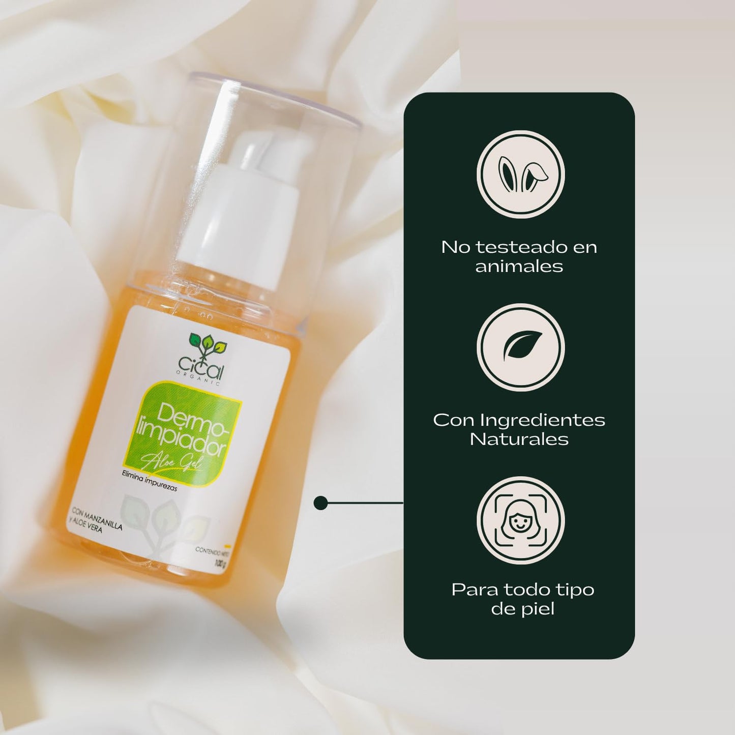 Cical Organic Dermolimpiador en Gel con Aloe Vera, Manzanilla y Mandarina, Fórmula Limpiadora Natural, 100g