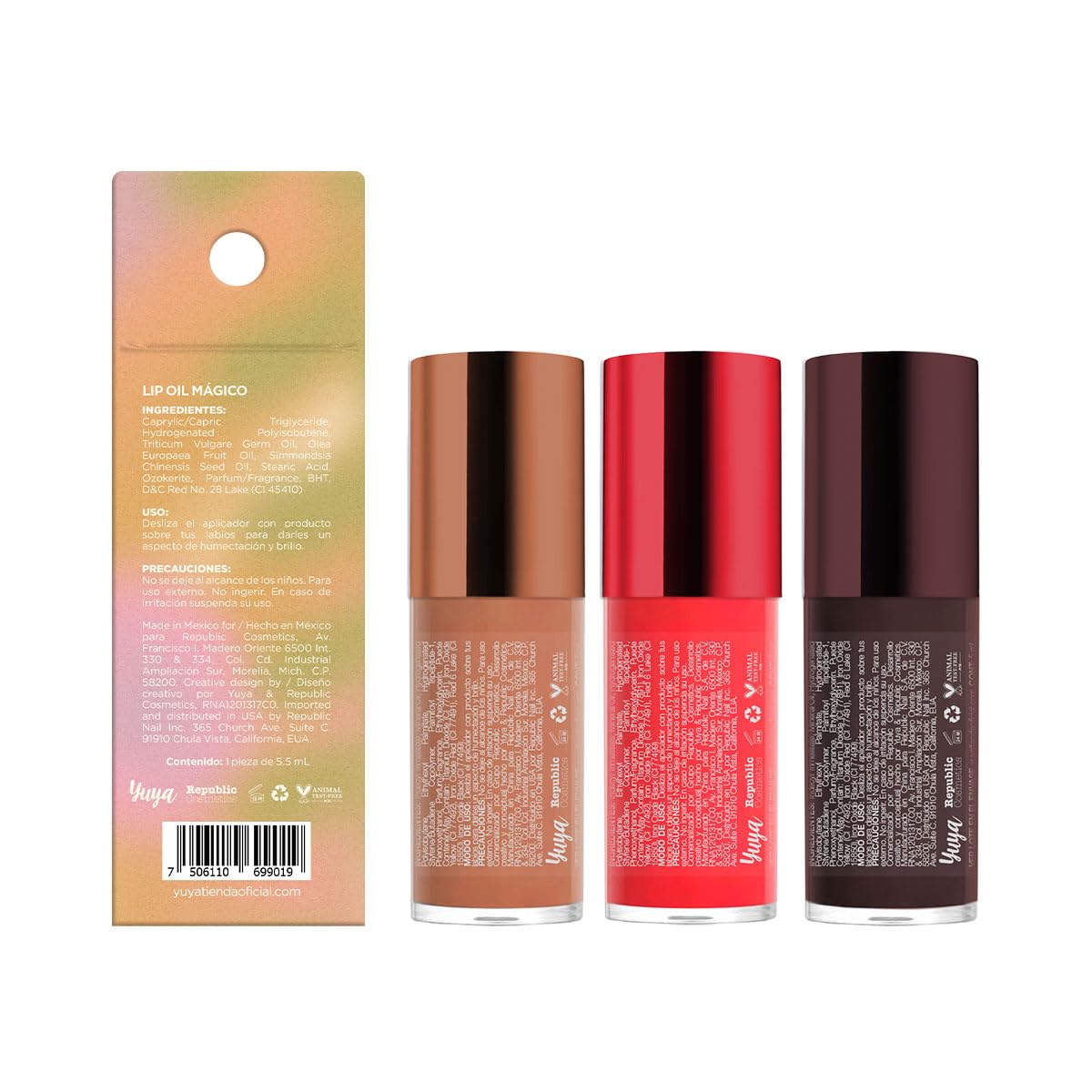 Republic Cosmetics - Set Lip Oil Mágico + Lip oil arena, flama y Ceniza