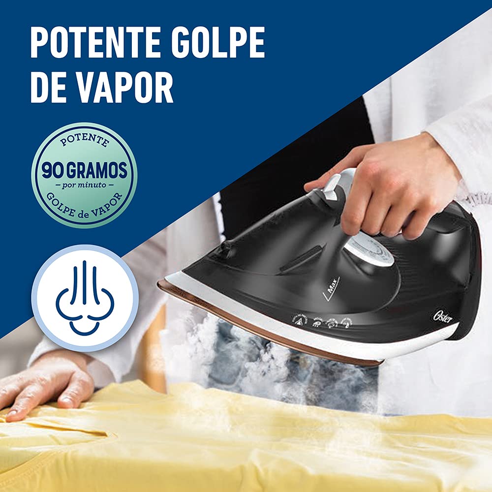 Plancha de Vapor Oster Blanco Negro Suela Grande de Cerámica 35% más Vapor