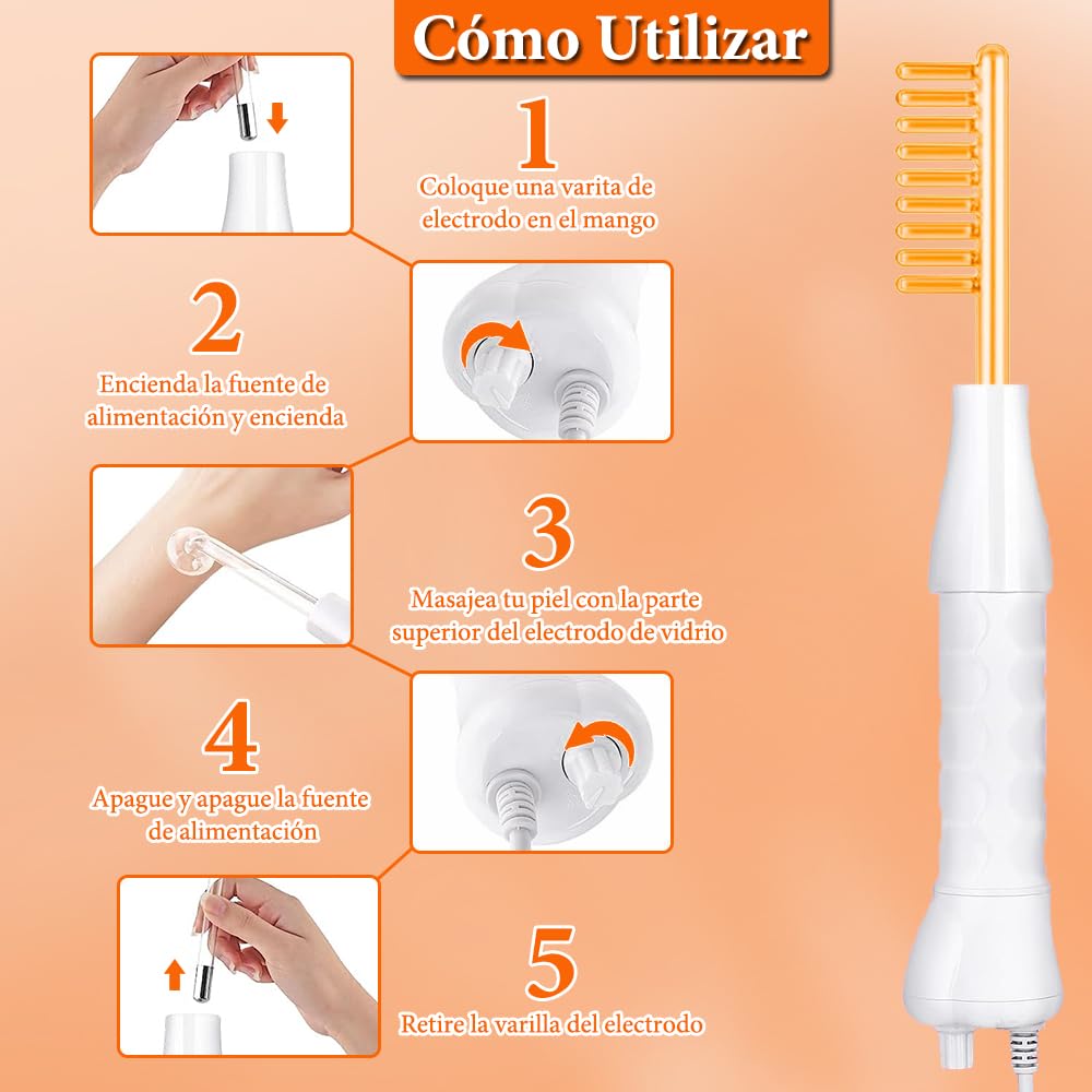 Máquinas Faciales de Alta Frecuencia, Alta Frecuencia Facial, Máquinas Faciales, Equipo De Alta Frecuencia Para La Piel, Viene con 4 Tubos Diferentes, Aguja para El Acné, Espejo e Hisopo con Alcohol