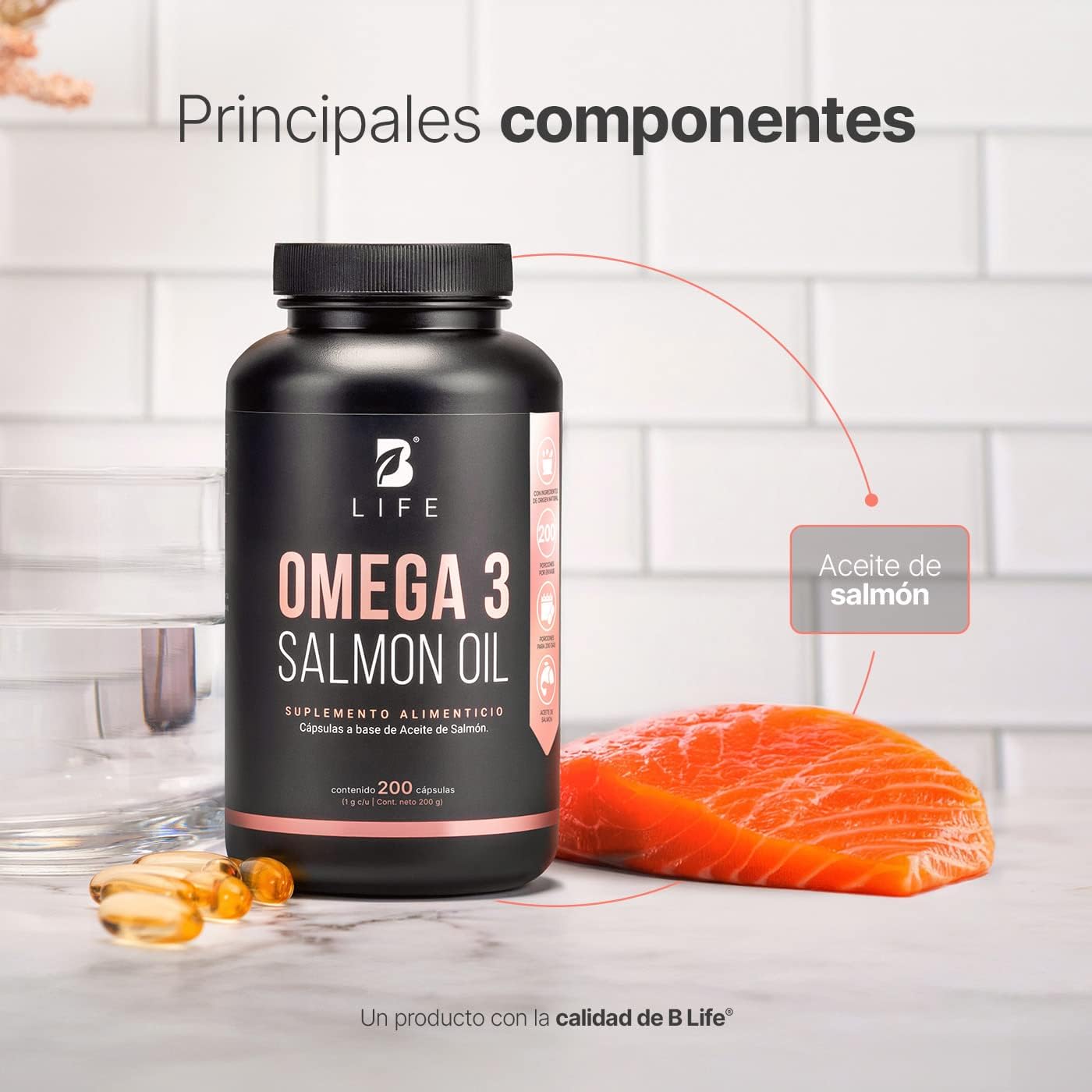 Aceite Omega 3 B Life Salmón Puro 200 Cápsulas 1000 mg Ingredientes Naturales