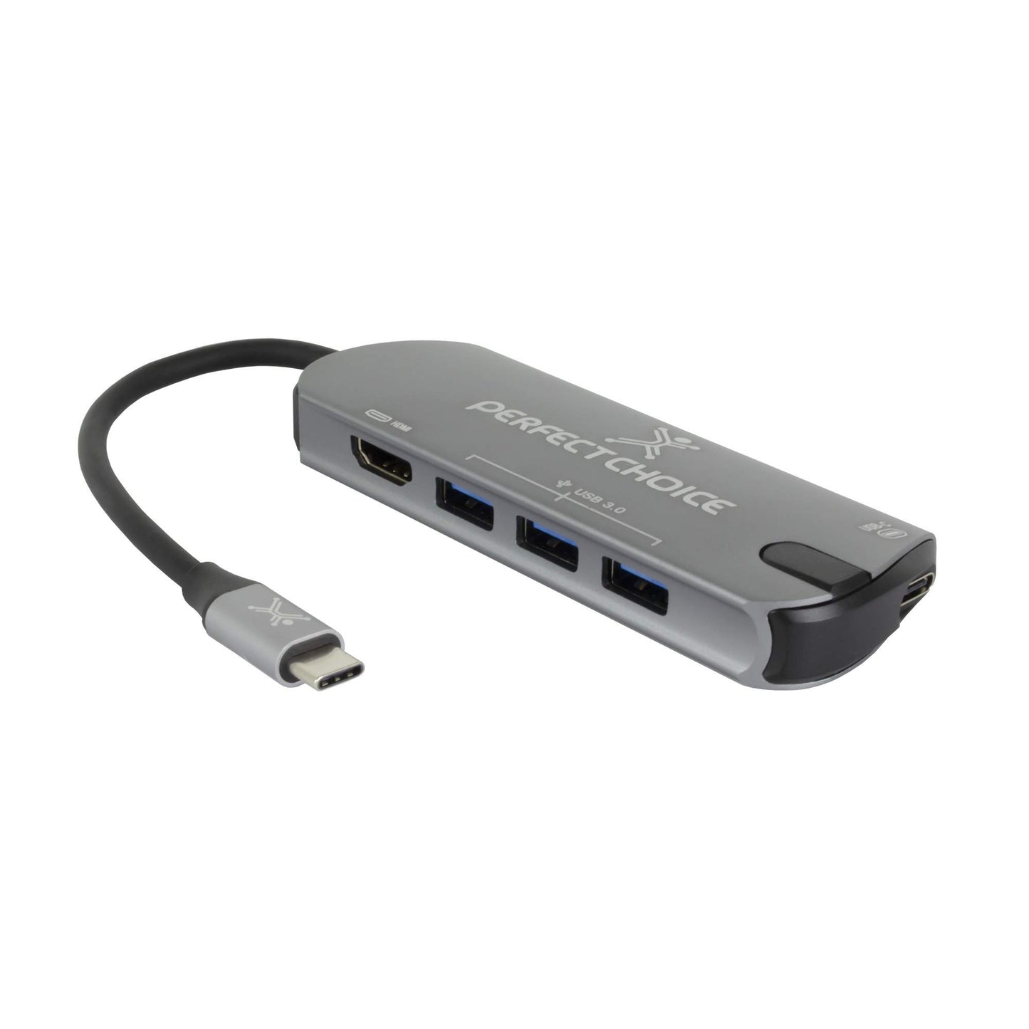 Perfect Choice Hub USB Tipo C con Salidas de 1 Puerto de vídeo HDMI, 3 Puertos USB-A 3.0 y 1 Puerto de Carga PD USB-C, Velocidad de Transferencia hasta 5Gbps,