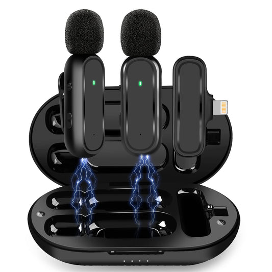 Micrófonos inalámbricos Lavalier JUSTFX Bluetooth reducción de ruido larga duración para iPhone/iPad