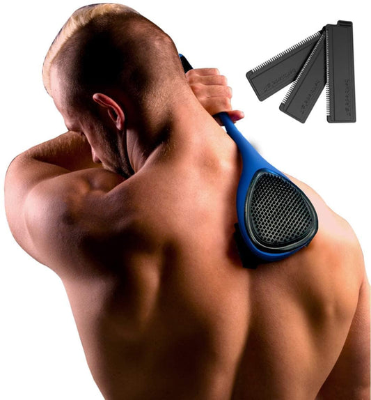 baKblade 2.0 PLUS - Afeitadora de espalda para hombre (bricolaje), mango ergonómico, afeitado húmedo o seco (cuchillas adicionales incluidas)