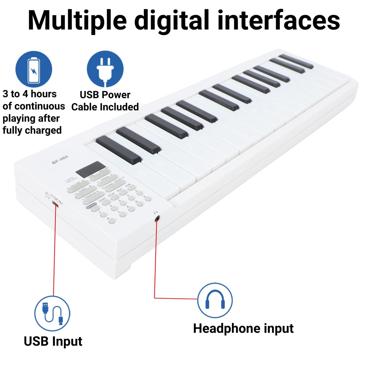 Teclado de Piano Portátil Electrónico Plegable 61 Teclas con Reproducción de Grabación