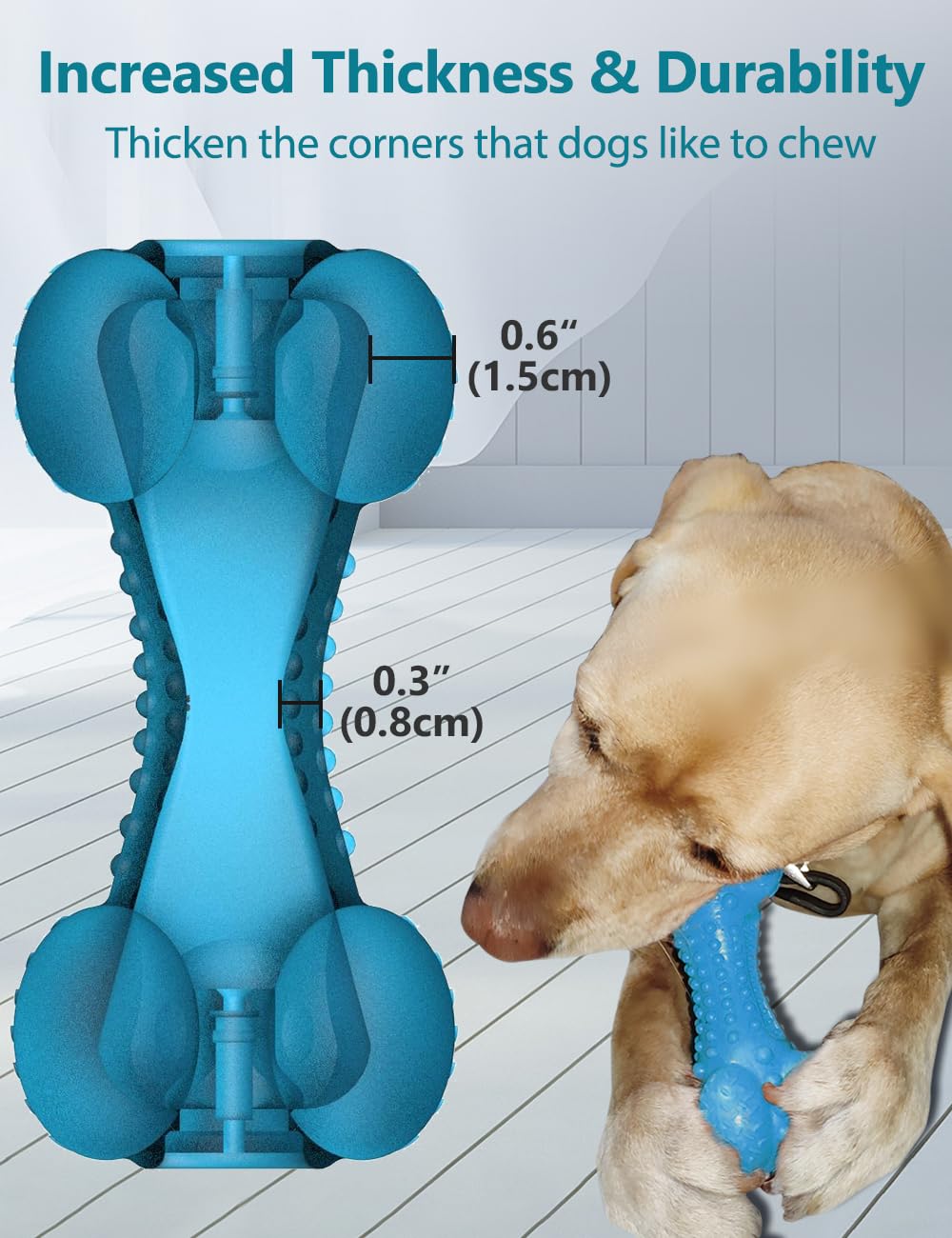 Juguete masticable para perros Squeaky para masticadores agresivos de raza grande, hueso de goma resistente e indestructible con cepillo de dientes para limpieza de dientes de perros grandes y medianos