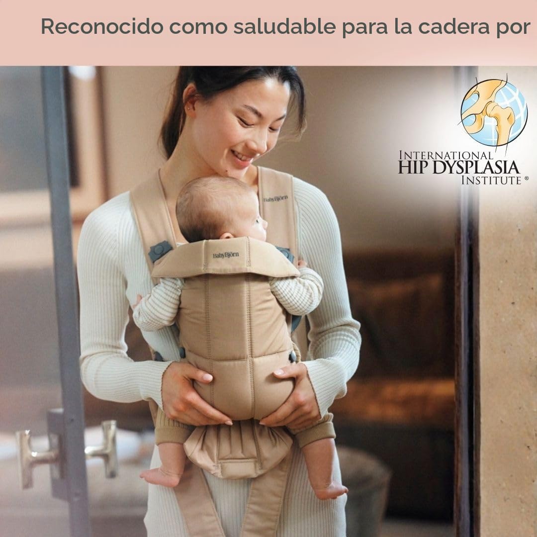 BabyBjörn Canguro Portabebé Mini, Beige, Woven | Para recién nacidos, de 0 a 12 meses (3.2–11 kg), ergonómico y fácil de usar