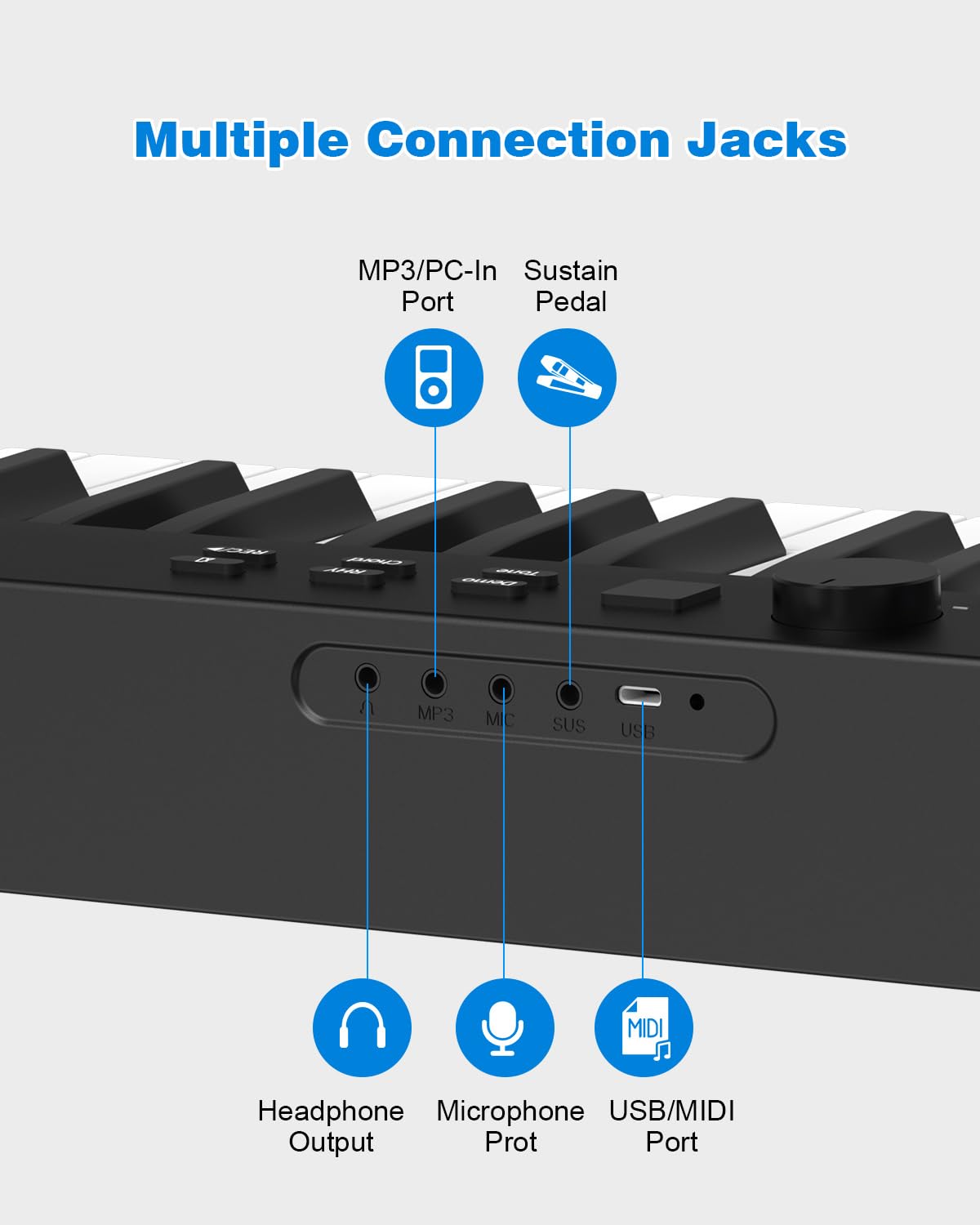 Teclado de Piano OYAYO Negro Plegable de 88 Teclas Semiponderado con Bluetooth y MIDI