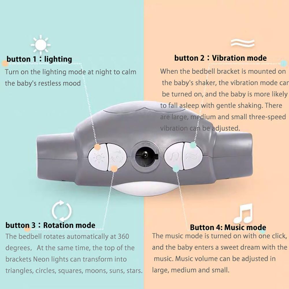 Hougyi Baby Music Mobile for Crib Playpen with Nursy Lights,Relaxing Music and Natural Sounds. Includes Light Projector with Stars and Shapes. Newborn Nursery Toys with Cradle Vibration. (Grey)
