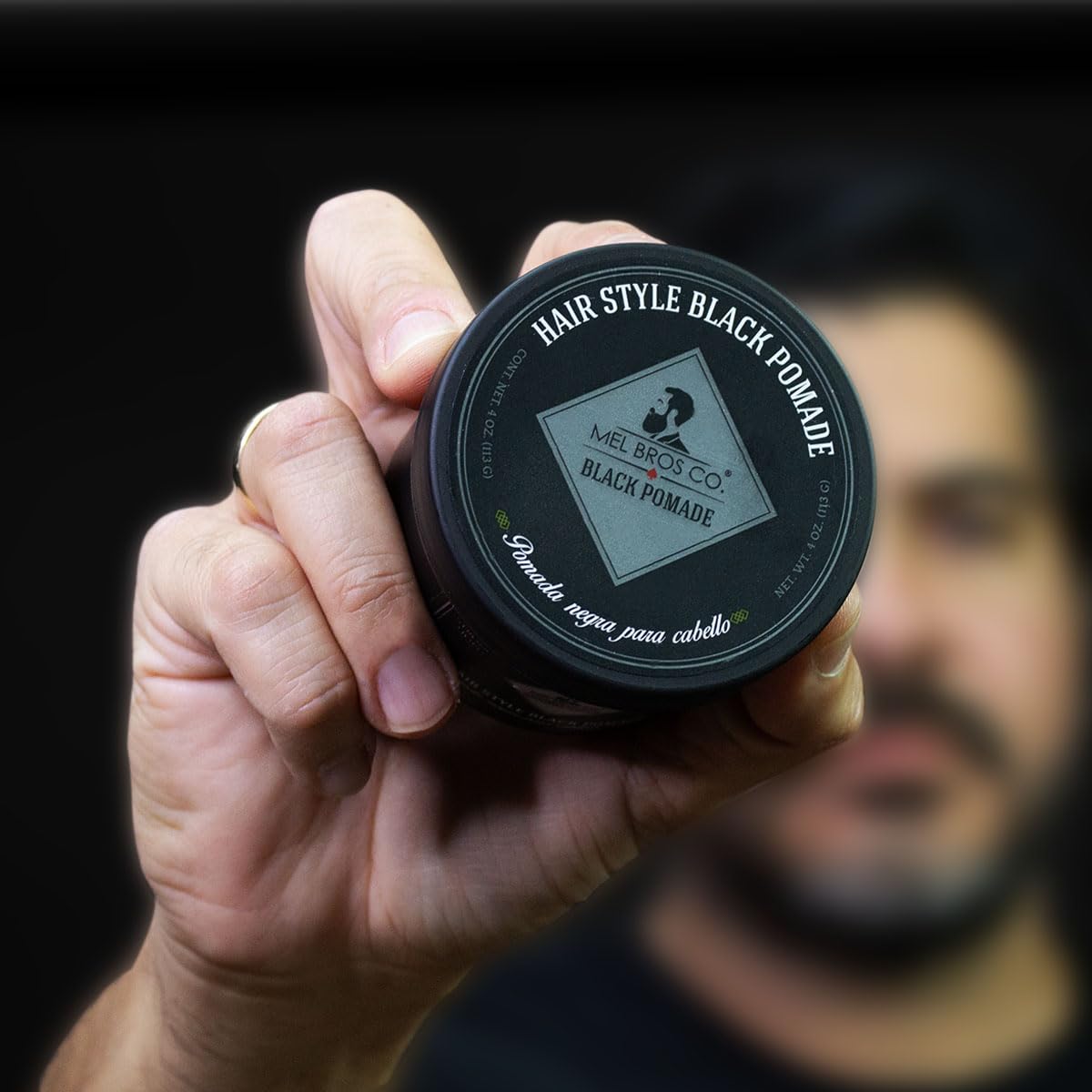 MEL BROS CO. - Hair Style Black - Pomada negra para estilizar, oscurecer y matizar cabello con canas. Extra Fijación 4 oz.