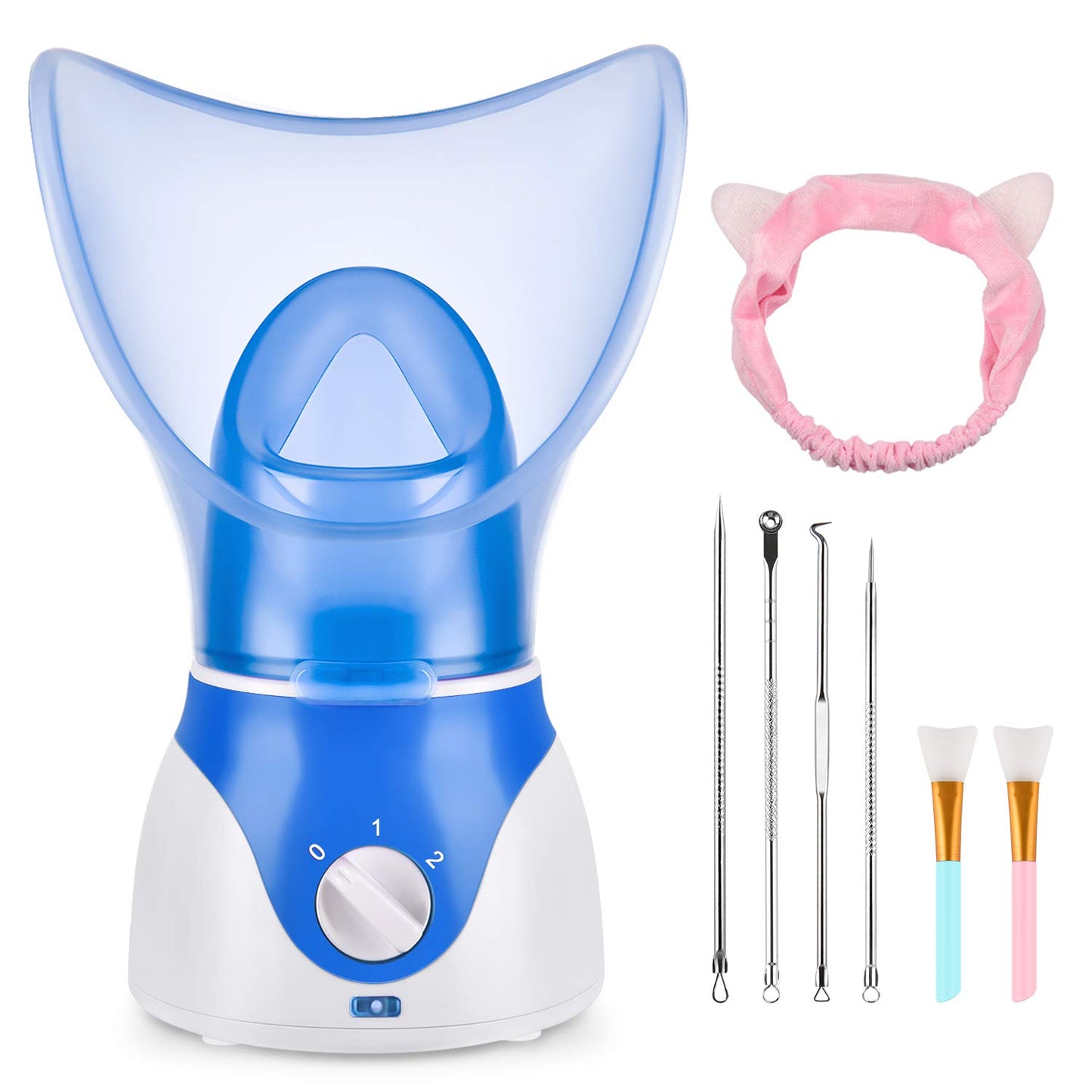 Vaporizador facial para limpieza profunda facial, vaporizador facial para mujer, 2 modos Nano Ionic para desatascar los poros, hidratar, azul (incluye kit de eliminación de puntos negros, cepillo, diadema)