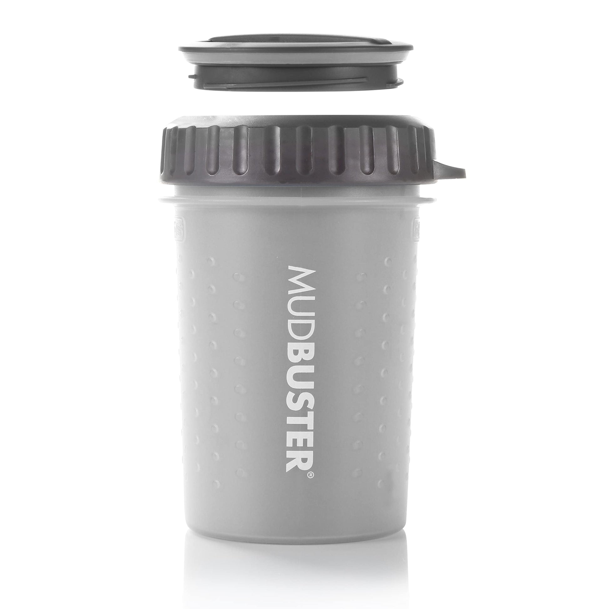 Dexas Lidded MudBuster Limpiador portátil para patas de perro, gris claro, mediano con tapa