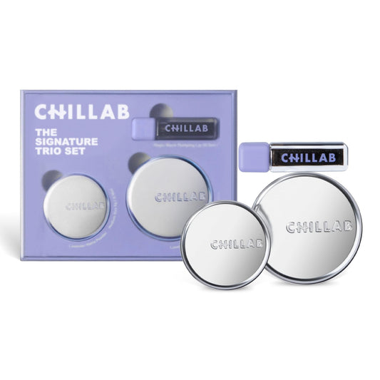 Chillab Signature Trio Set, Polvo Morado y Aceite Labial Negro Mágico