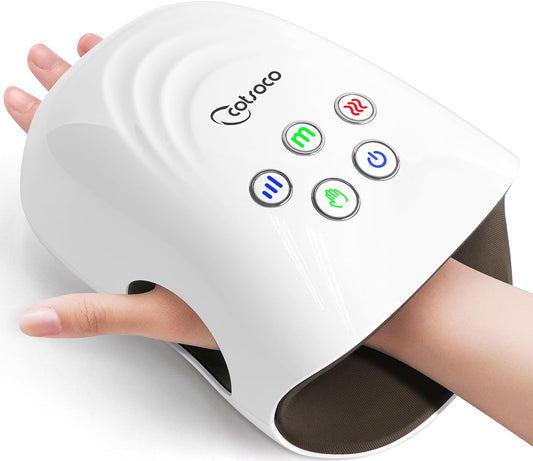Masajeador eléctrico de manos, masajeador de manos inalámbrico con calor, masajeador de terapia de manos de 3 niveles, máquina de masaje de manos y muñecas para aliviar el dolor, regalos de cumpleaños(Blanco)