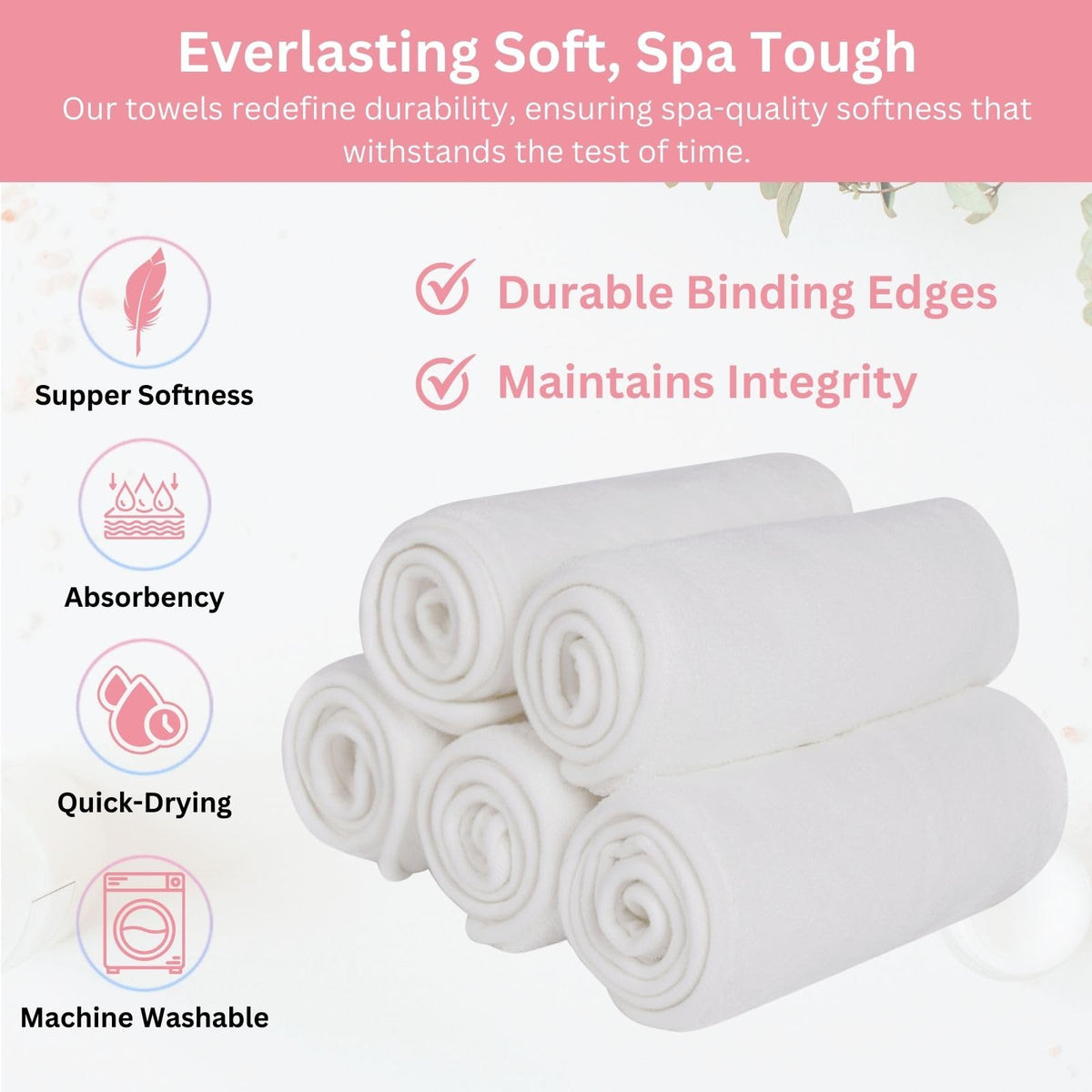 Efforest - Toallas faciales para esteticistas - Toalla de spa suave de microfibra para el cuidado de la piel, masaje y uso profesional (blanco, paquete de 5)