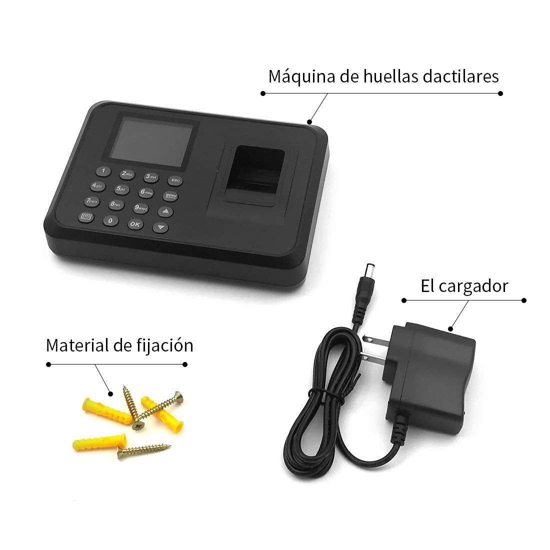 AVEDISTANTE Máquina Fichar, Máquina de Asistencia Biométrica de Huella Dactilar con Sistema Española Pantalla LCD Memoria Flash de 8GB, Relojes para Fichar con Capacidad de 1000 Huellas Dactilares