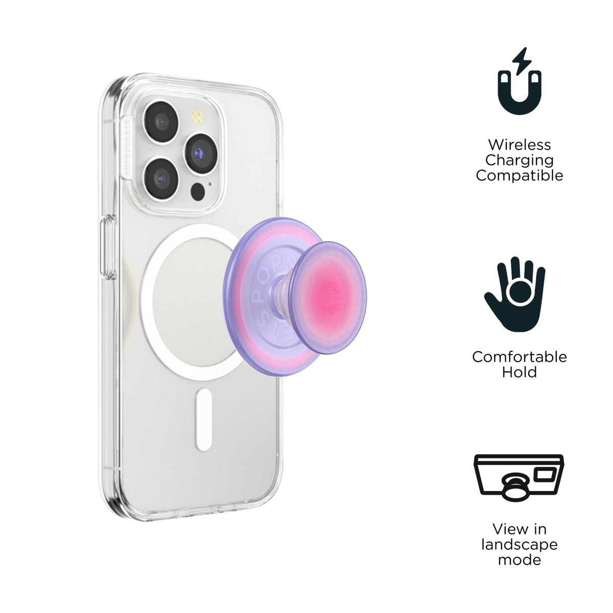 Empuñadura para Teléfono PopSockets Rosa con Soporte Magnético y Parte Superior Intercambiable para iPhone MagSafe