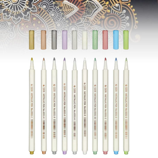 Calmind Juego de Marcadores Metálicos 10 Piezas. Rotuladores efecto metálico de 10 colores para decoración, manualidades, invitaciones de boda, lettering, Scrapbook, Metallic Markers.