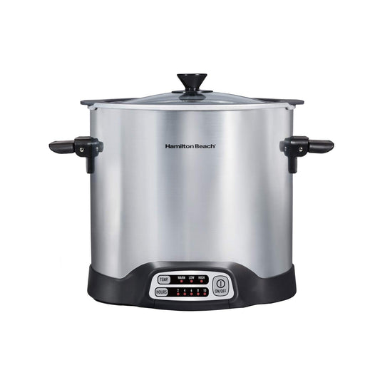 Hamilton Beach Sear & Cook - Olla de cocción lenta con olla segura para estufas, gran capacidad de 10 cuartos de galón, programable, plata (33196)