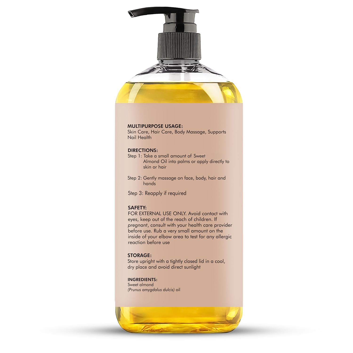 MAJESTIC PURE USDA Organic Sweet Almond Oil | Cold Pressed Oil Sweet Almond Oil for Skin, Face, Nails, Hair, Scalp & Massage | 8fl oz