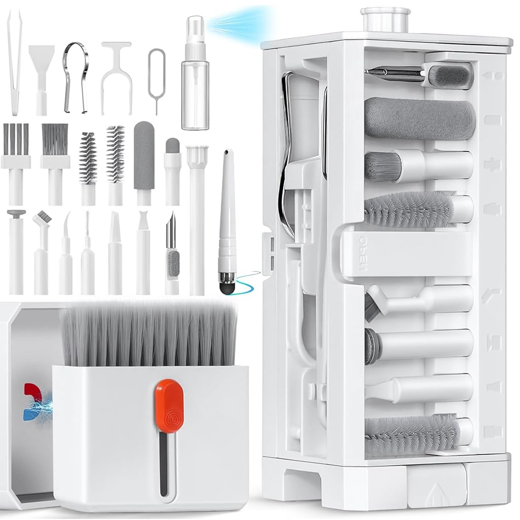 Kit de Limpieza Multifuncional, 32 en 1, Herramientas Portátiles para Teclados, Pantallas, Teléfonos Móviles, Audífonos y Cámaras, Incluye Cepillos y Paños, Ideal para Dispositivos Electrónicos