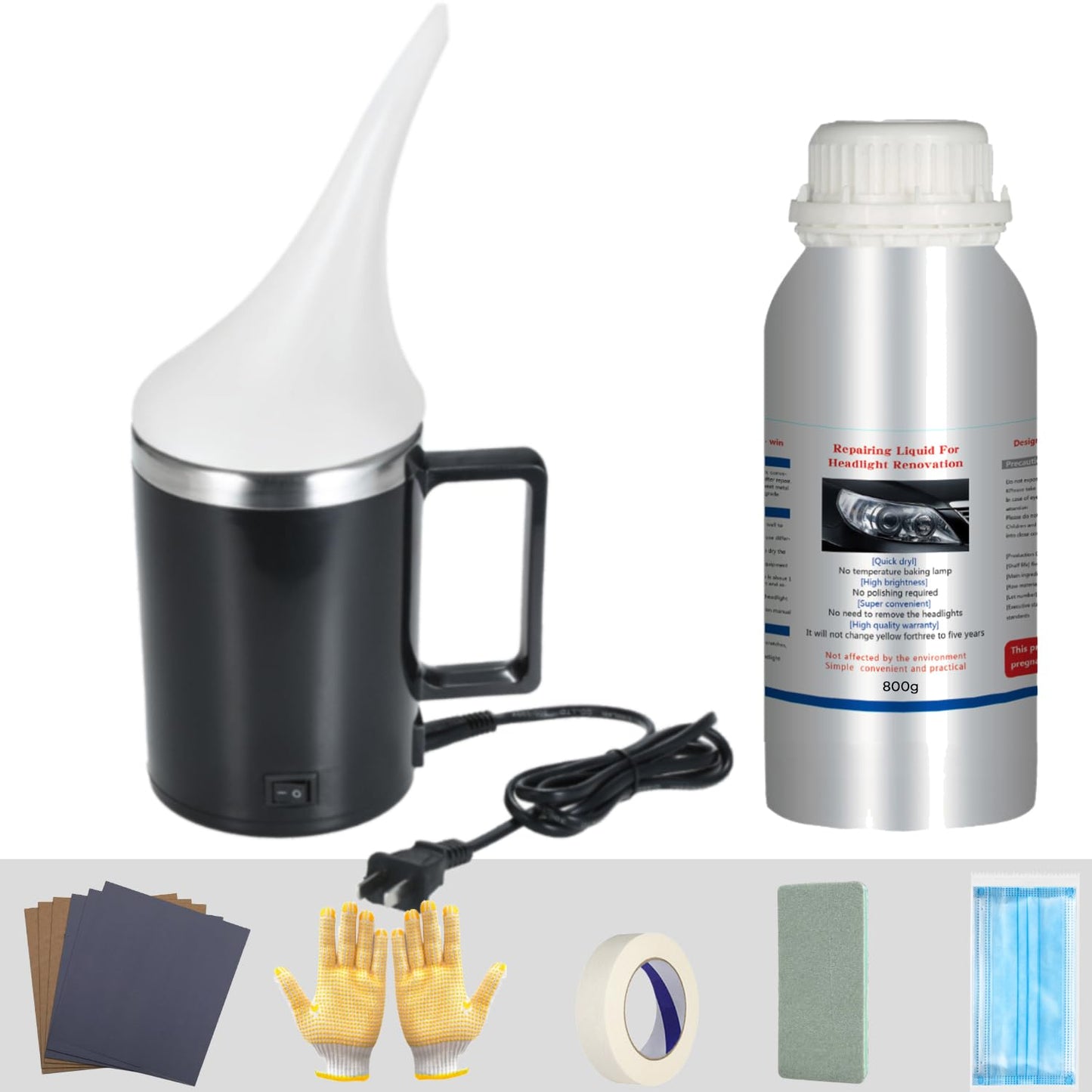 Kit de Restauración de Faros Delanteros de Coche, 600 ml de líquido para reparación de faros amarillento,Renovación de Arañazos de Lente con Vapor para Eliminar Amarilleo Rasguño Oxidación Neblina