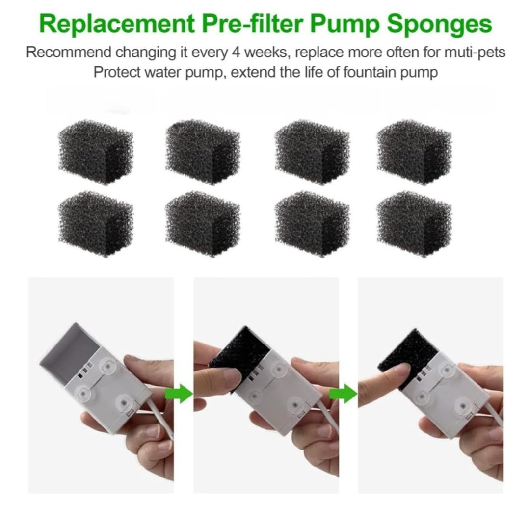 Allxin - Filtros de repuesto para fuentes de gatos de 4 pulgadas con esponjas prefiltrantes para dispensador automático de agua para perros de 74 onzas, 94 onzas y 148 onzas (16 unidades)