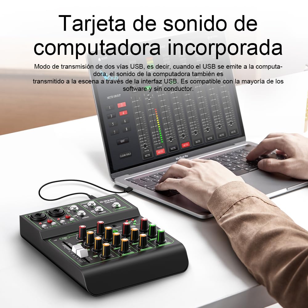 G-MARK Portátil Mezcladora de Audio de 4 Canales, USB OTG Interfaz Bluetooth Estéreo Phantom Power de 48 V Consola De Sonido para DJ, Estudio, Teléfono Móvil, Tableta (G40MINI 4 Canales)