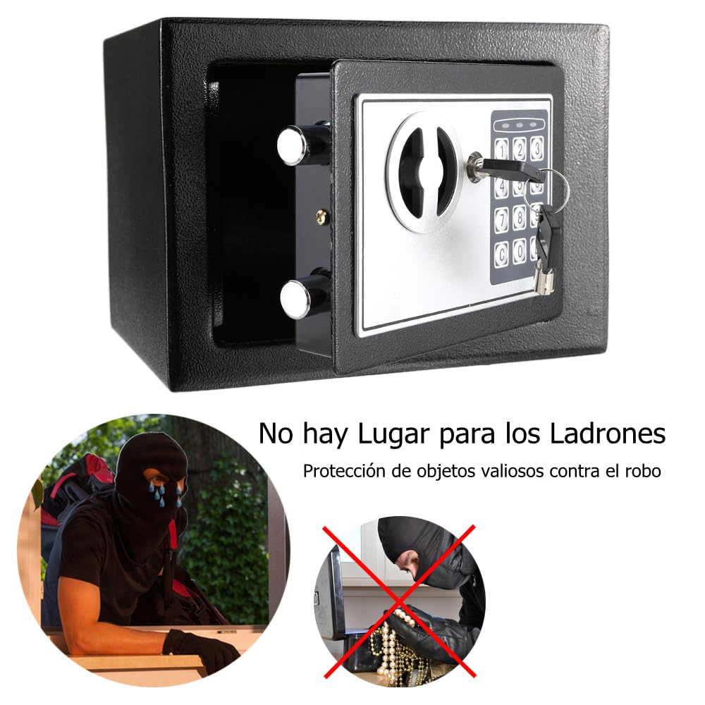 Feiniao Caja Fuerte Pequeña, Cajas Fuertes para Casa Oficina 23x17x17cm, Caja de Seguridad Digital con Teclado Contraseña y Llave, Caja Fuerte de Seguridad Alcancía Electrónica para Adultos de Acero