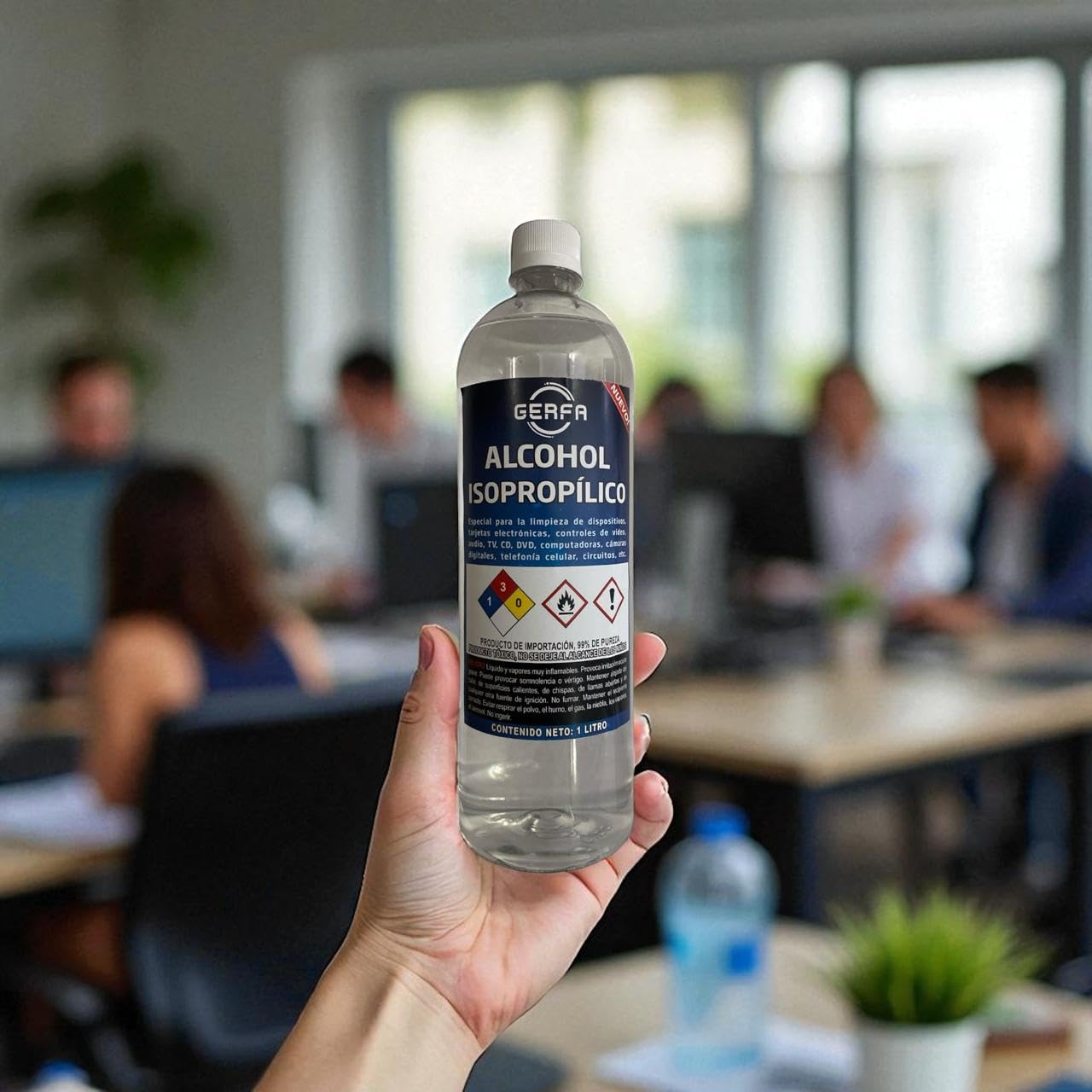GERFA Alcohol Isopropílico 99% Pureza, 1 Litro - Ideal para Limpieza de Equipos Electrónicos, y Componentes Delicados. Alcohol de Alta Calidad para Mantenimiento y Uso Profesional