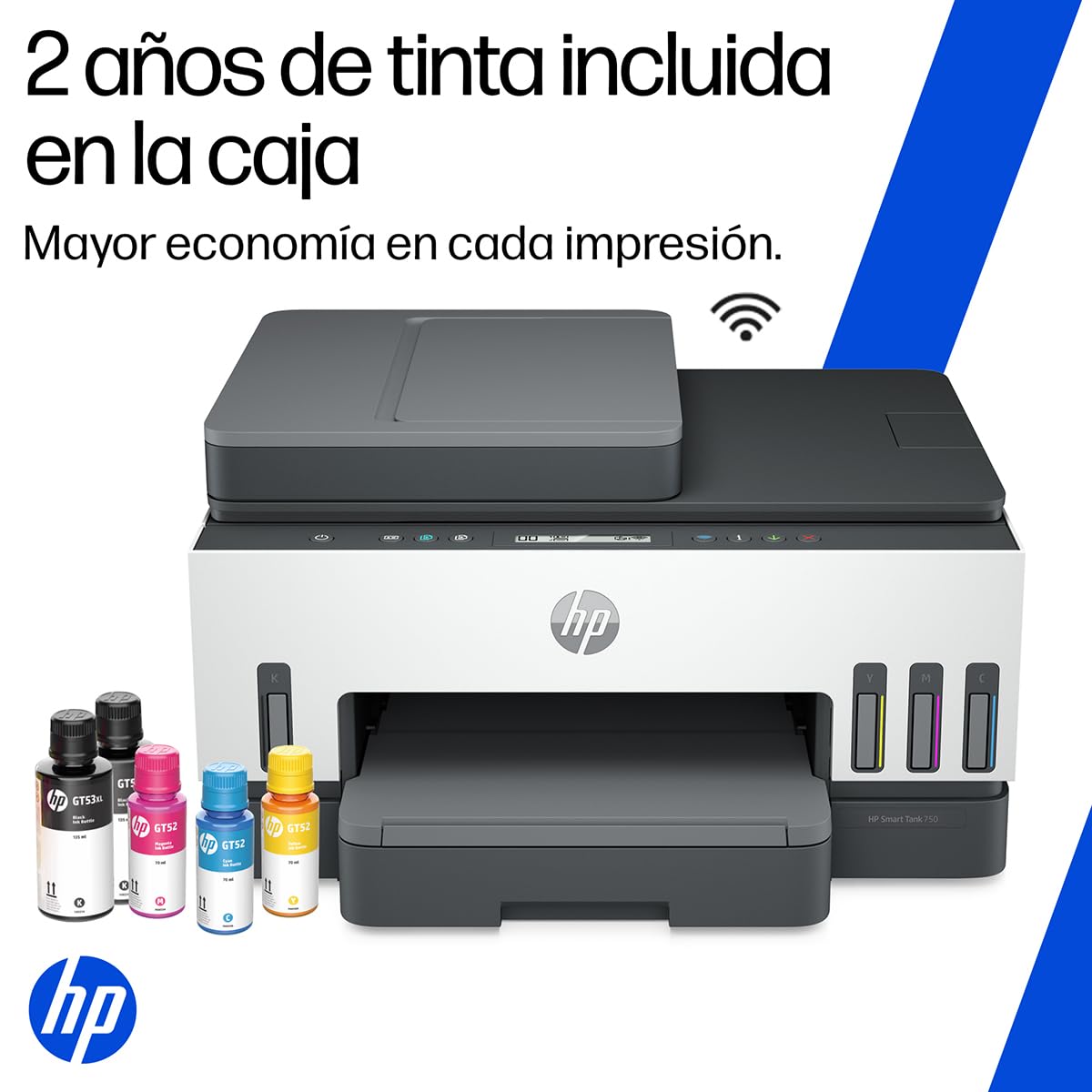 HP Impresora Multifuncional Smart Tank 750, Tinta Continua, Color, Wi-Fi, USB, Bluetooth, Dúplex (Doble Cara) & ADF Alimentador Automático, Impresión, escaneo, copiado (6UU47A)
