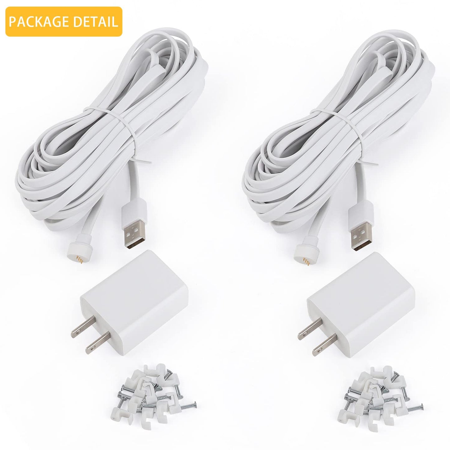 iTODOS Paquete de 2 cables de carga resistentes a la intemperie de 3m/10 pies para Google Nest Cam interior o exterior, batería - Cable de alimentación plano para exteriores para cámara Nest con