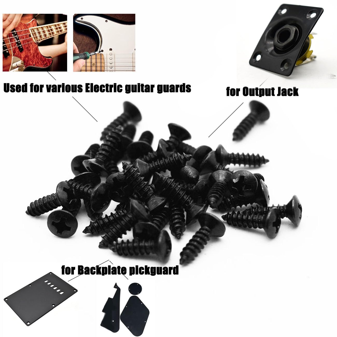 Tornillos de golpeador de bajo de 3 mm para guitarra eléctrica de 3 mm, tornillos de montaje para Fender Strat Tele TL Stratocaster Telecaster Gibson LP Les Paul SG (negro, 50 piezas)