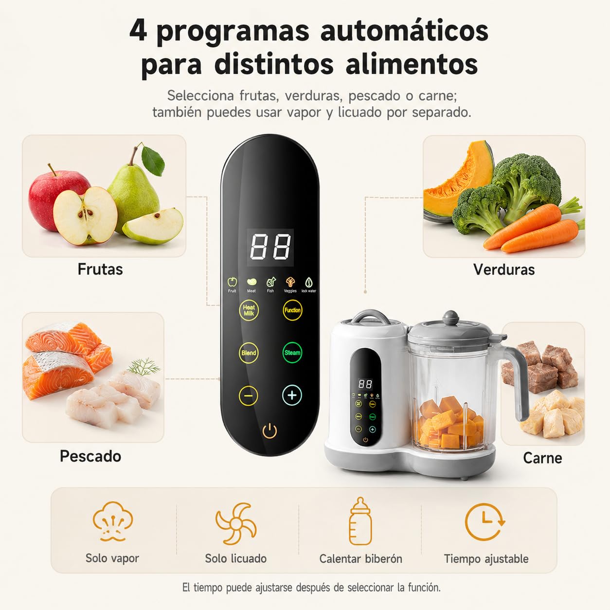 Fabricante de Alimentos Para Bebés,Vaporera Bebe Con Pantalla Táctil,Licuadora Para Papillas de Bebe Para Totalmente Automática,Procesador de Alimentos Bebe Para Cocinar Al Vapor, Remover