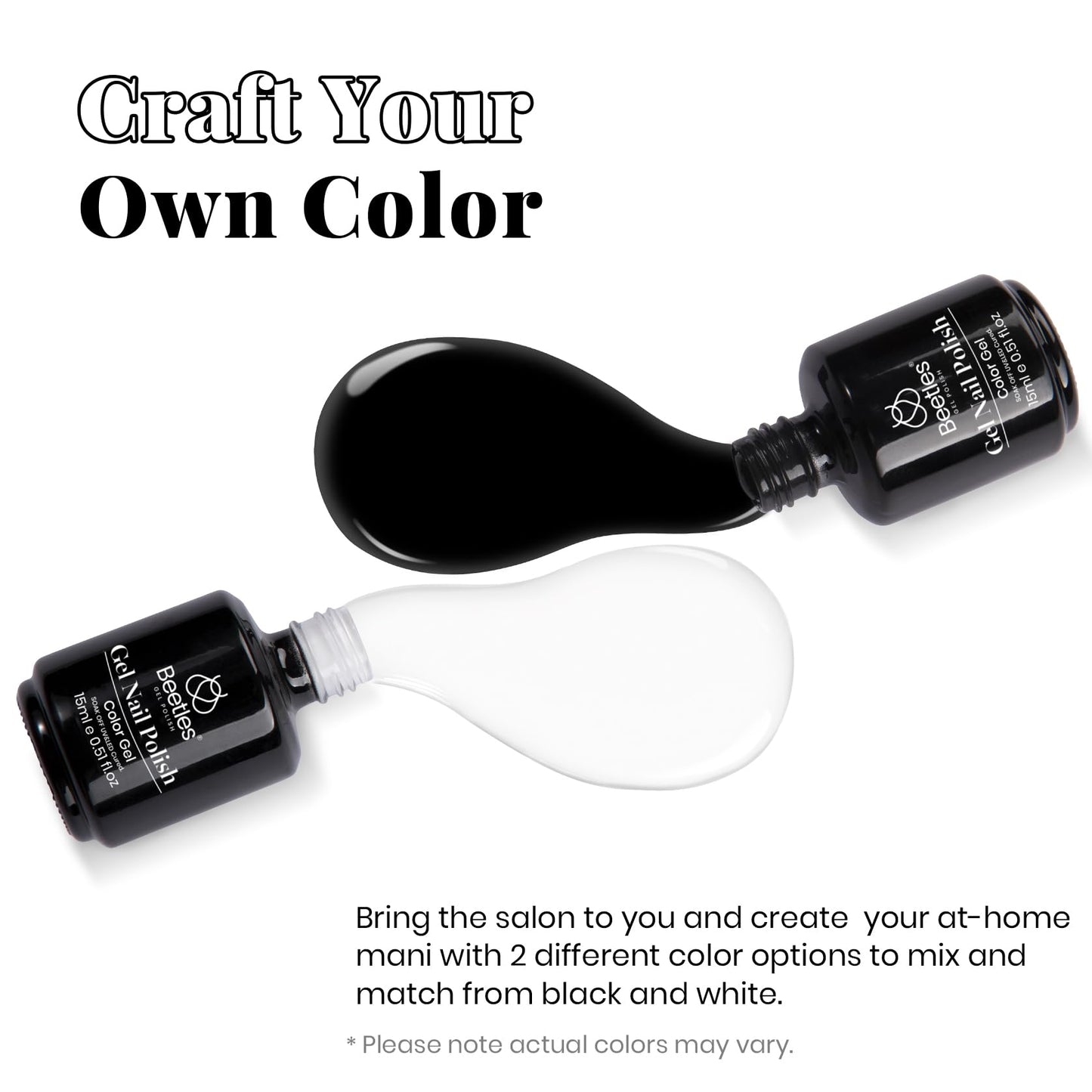 Kit de esmalte de uñas de gel Beetles, 2 piezas de 15 ml de esmalte de gel blanco y negro, esmalte de uñas de gel negro, esmalte de uñas negro, esmalte de gel LED, arte de uñas, salón de manicura, bricolaje en casa