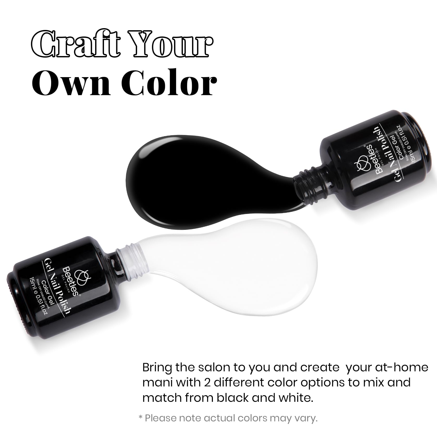 Kit de esmalte de uñas de gel Beetles, 2 piezas de 15 ml de esmalte de gel blanco y negro, esmalte de uñas de gel negro, esmalte de uñas negro, esmalte de gel LED, arte de uñas, salón de manicura, bricolaje en casa