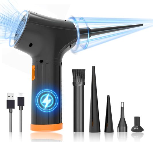 JESWO Aire Comprimido para PC con 5 Boquilla, 60000RPM Soplador de Aire, 6000mAh Plumero de Aire, 3 Velocidad Pistola de Aire Comprimido Inalámbrico Portátil para Computadora, Teclado, Oficina, Coche