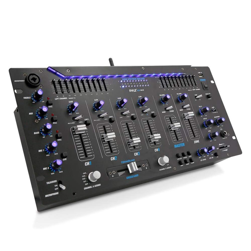 Controlador DJ Pyle Bluetooth Negro con Iluminación LED y Ecualizador 10 Bandas