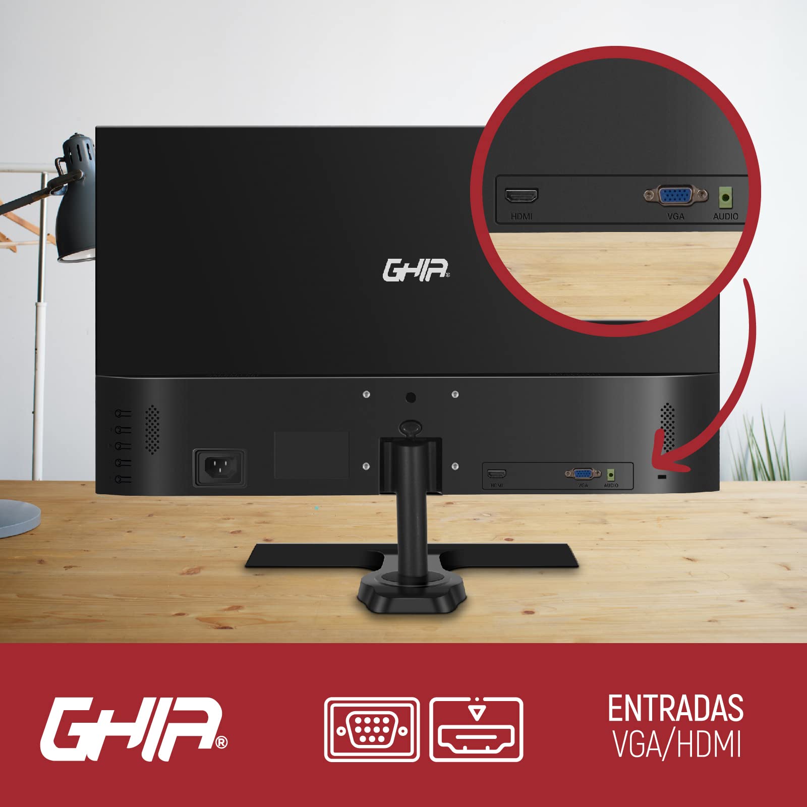 GHIA Monitor LED MG2721. Panel VA de 27" Pulgadas (68.58cm), Bisel ultradelgado,Full HD 1920 x 1080, 75 Hz, 5 ms, Conexiones HDMI y VGA, Bocinas integradas.