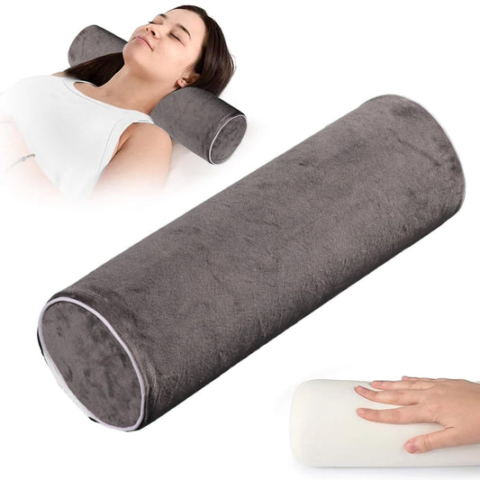 LEFUS Almohada de Cuello Redondo para Dormir,Round Cervical Roll Cylinder Bolster Pillow, Almohada Cervical de Espuma Viscoelástica para El Cuello,Adecuado para Cabeza, piernas y Espalda (Negro)